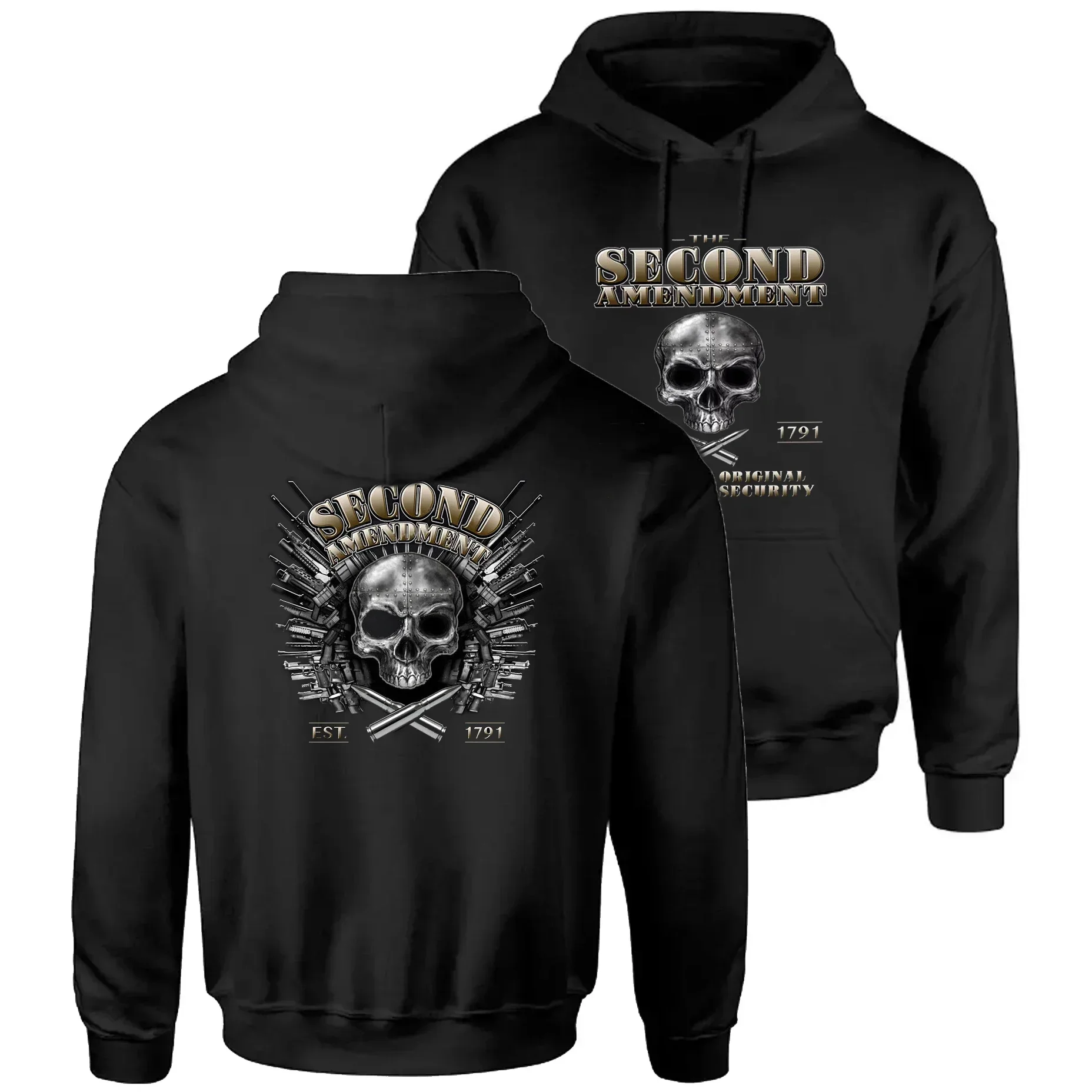 Retro Motorcycle Biker Gun Skull Pro 2nd Amendment Pullover Hoodie New 100% Cotton Comfortable Casual Mens Sweatshirt Streetwear