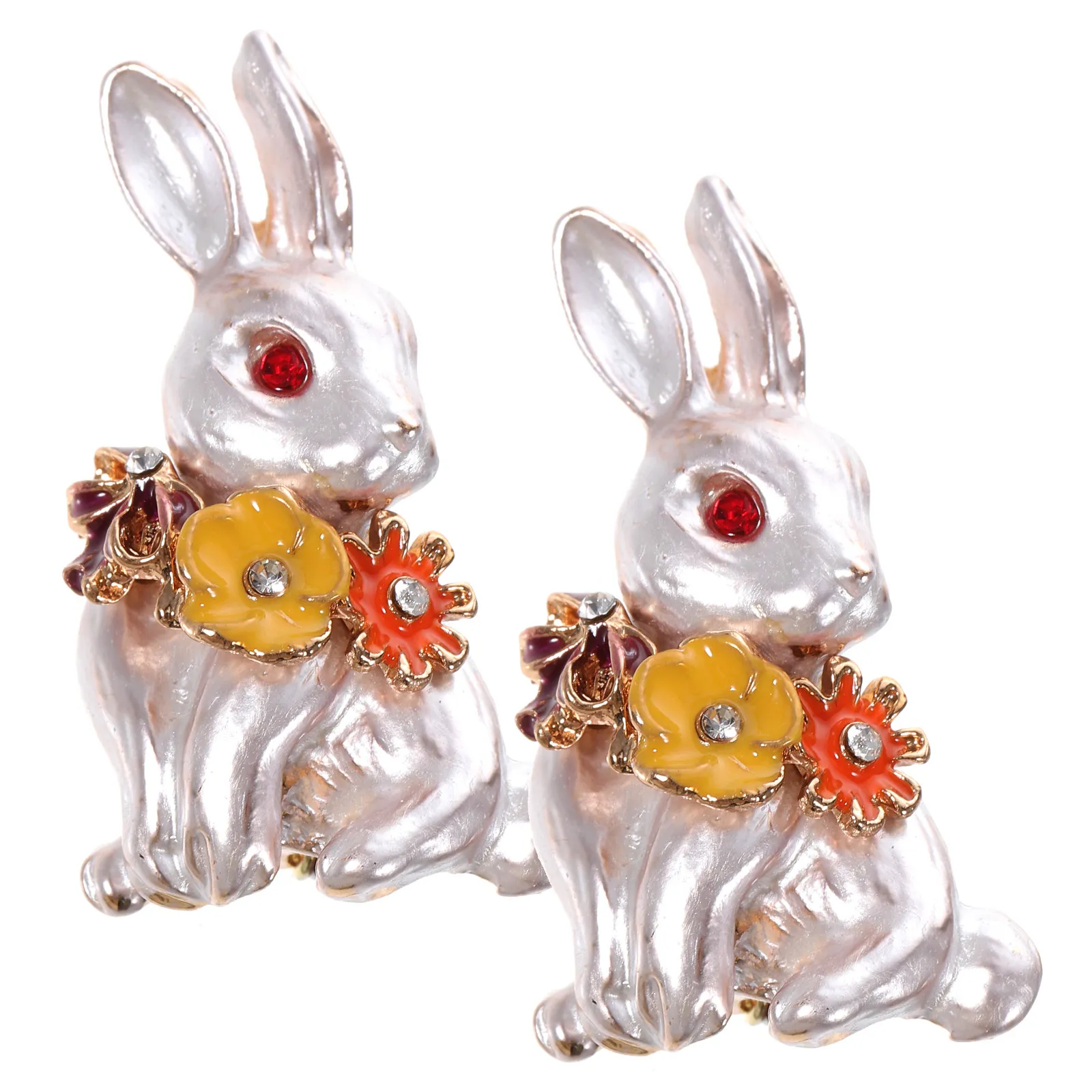 2Pcs Brooch Pins Adorable Bunny Brooch Metal Rabbit Lapel Pin Safe Locking Closure Clothing Scarf Decorative Pin for Women