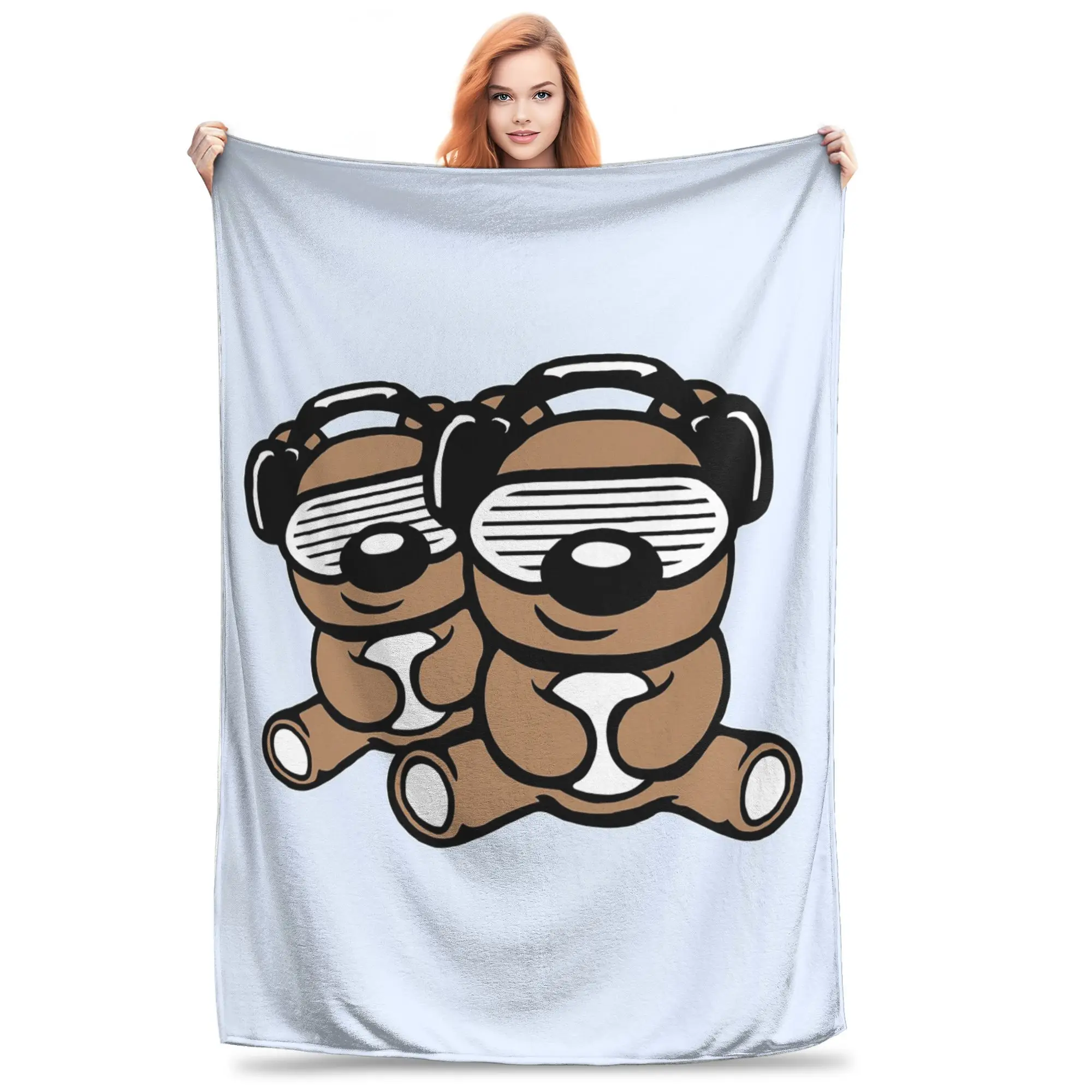 

2 медведя, очки с разрезами для диджеев, наушники, вечерние музыкальные клубы, команда друзей, одеяла, фланелевое одеяло для дивана для дома, спальни, путешествий