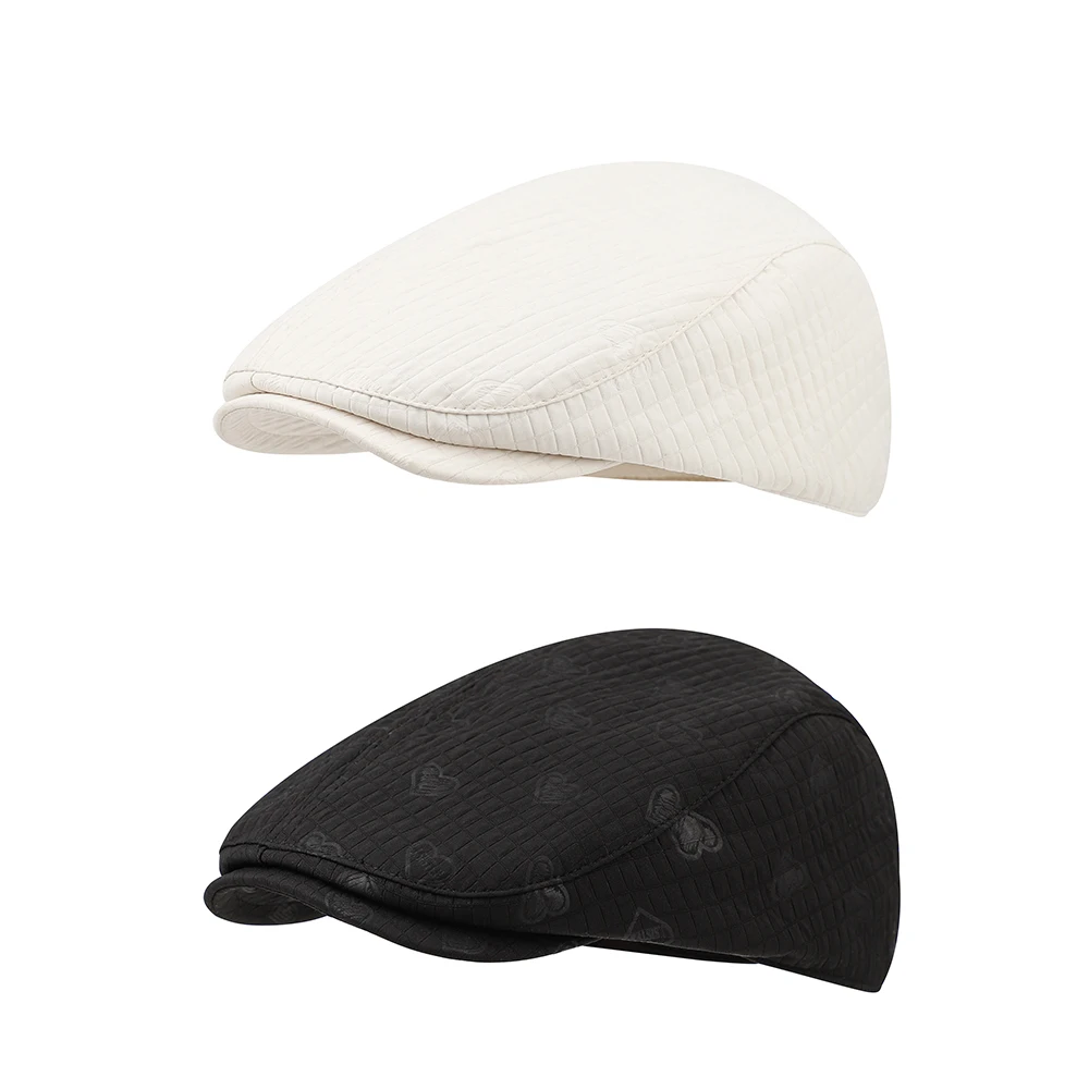 Simple heart pattern checked fabric forward hat, lightweight texture short brim fedora, gentle and artistic painter's hat