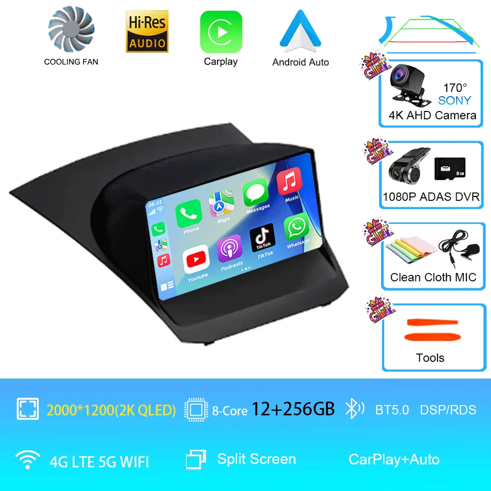 Android 16 Carplay Auto voor Ford Fiesta Mk 6 2009 2010 2011 2012 2013 2014 - 2018 Multimedia autoradio speler WiFi+4G DSP GPS 2DIN