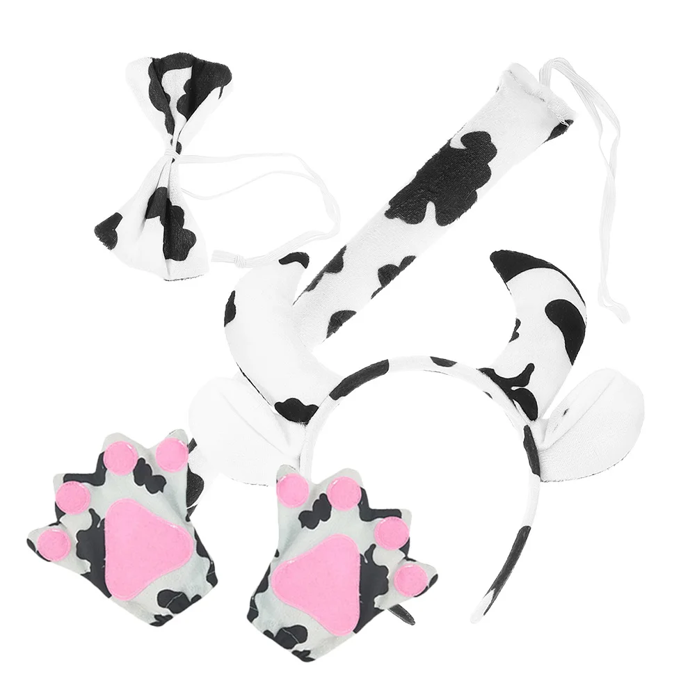 

1Set Cow Costume Props Set Soft Cow Ear Headband Tail Party Cosplay Animal Costume Accessories for Stage Performance