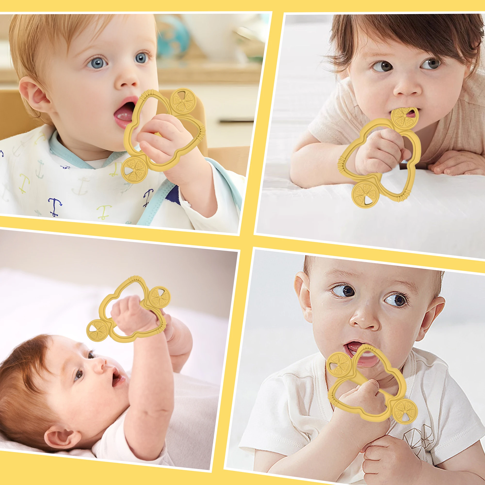 Siliconen bijtring uit één stuk met handvat, fruitbijtring, siliconen babybijtspeeltje, een essentieel item voor baby's tijdens het tandjes.