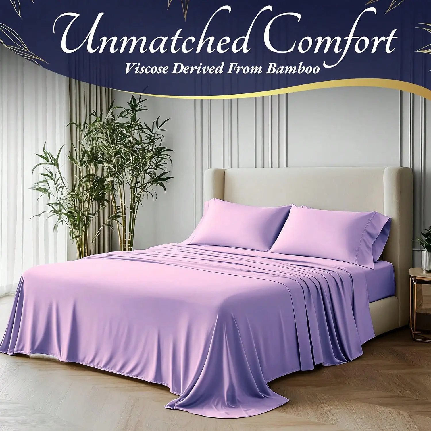4pcs Bamboo Cooling Bedding - Extra Deep Pocket Breathable And Cooling 200gsm- Suitable For Hot Sleepers And Sweats, Pillowcases, Flat Sheet And Fitted Sheet - A Perfect Gift For Family, Queen And King Sizes - view 2