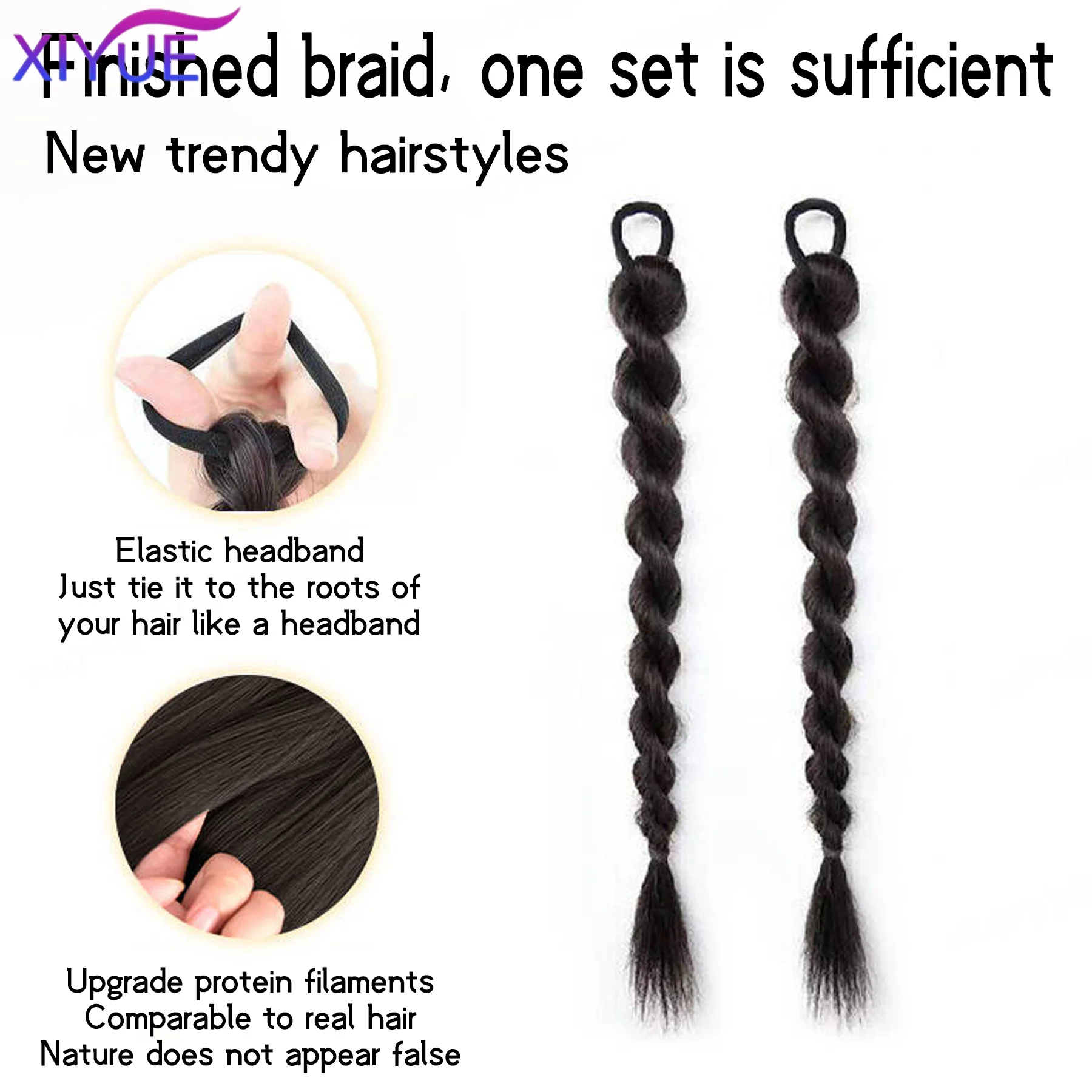 XIYUE Matte High-temperature Hair Synthetic Wig Ponytail Fluffy Braided Hair Sweet Cool Girl Elastic Hair Loop Boxing Braid Wig