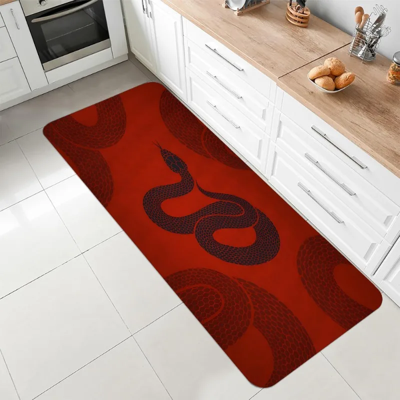 Snake Pattern Runner Rug Red Black Retro Design Soft Non-slip Carpet Dark Style Home Decor Floor Mat for Kitchen Hallway Bedside