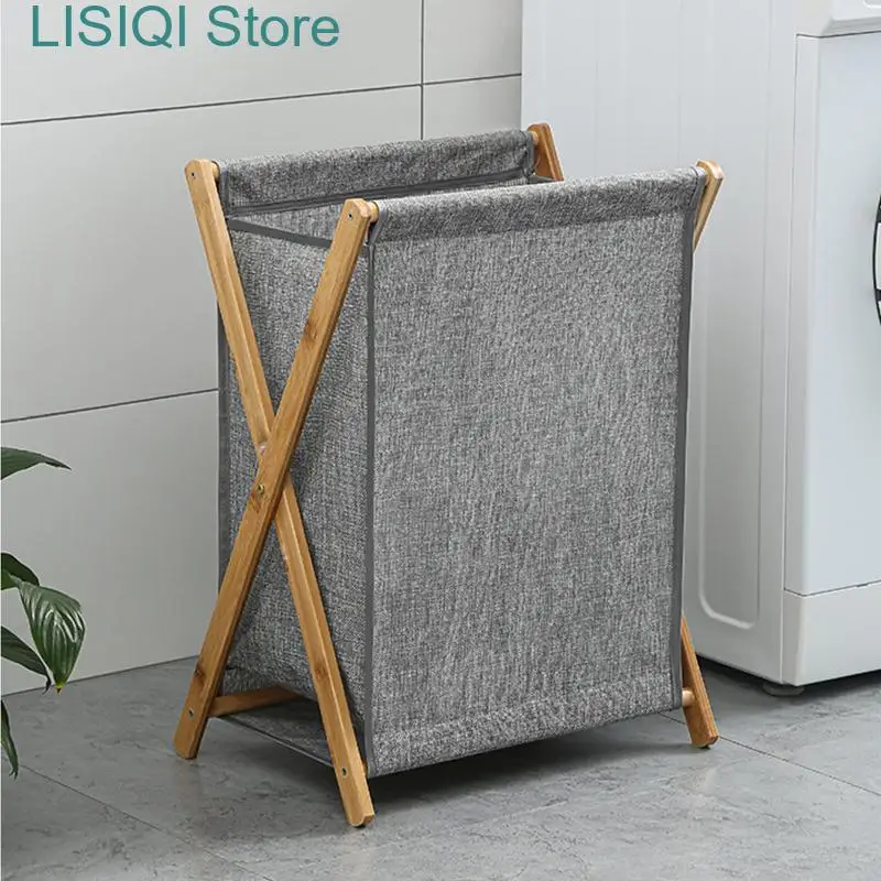 

New Bamboo Wood Laundry Hamper Sorter Cart Collapsible Folding Clothes Basket Storage with Removable Liner Fabric Bag X Frame