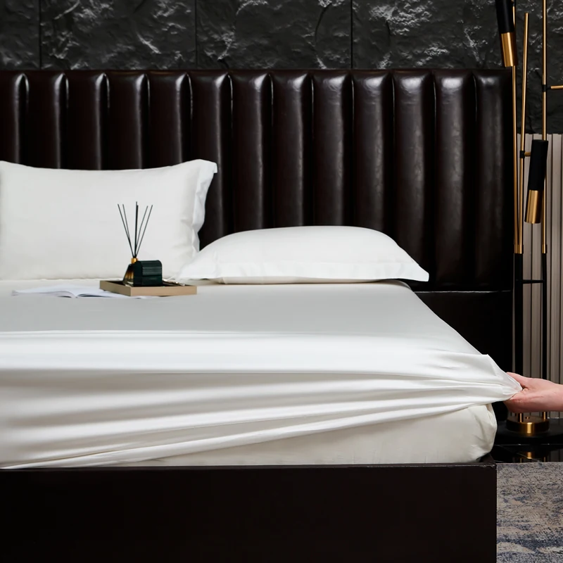 

1.5m Bed Fitted Sheet ,Solid White Bed Linens,Breathable Bamboo Lyocell Fiber Mattress Cover with 360 Band Four Season Use 1pc