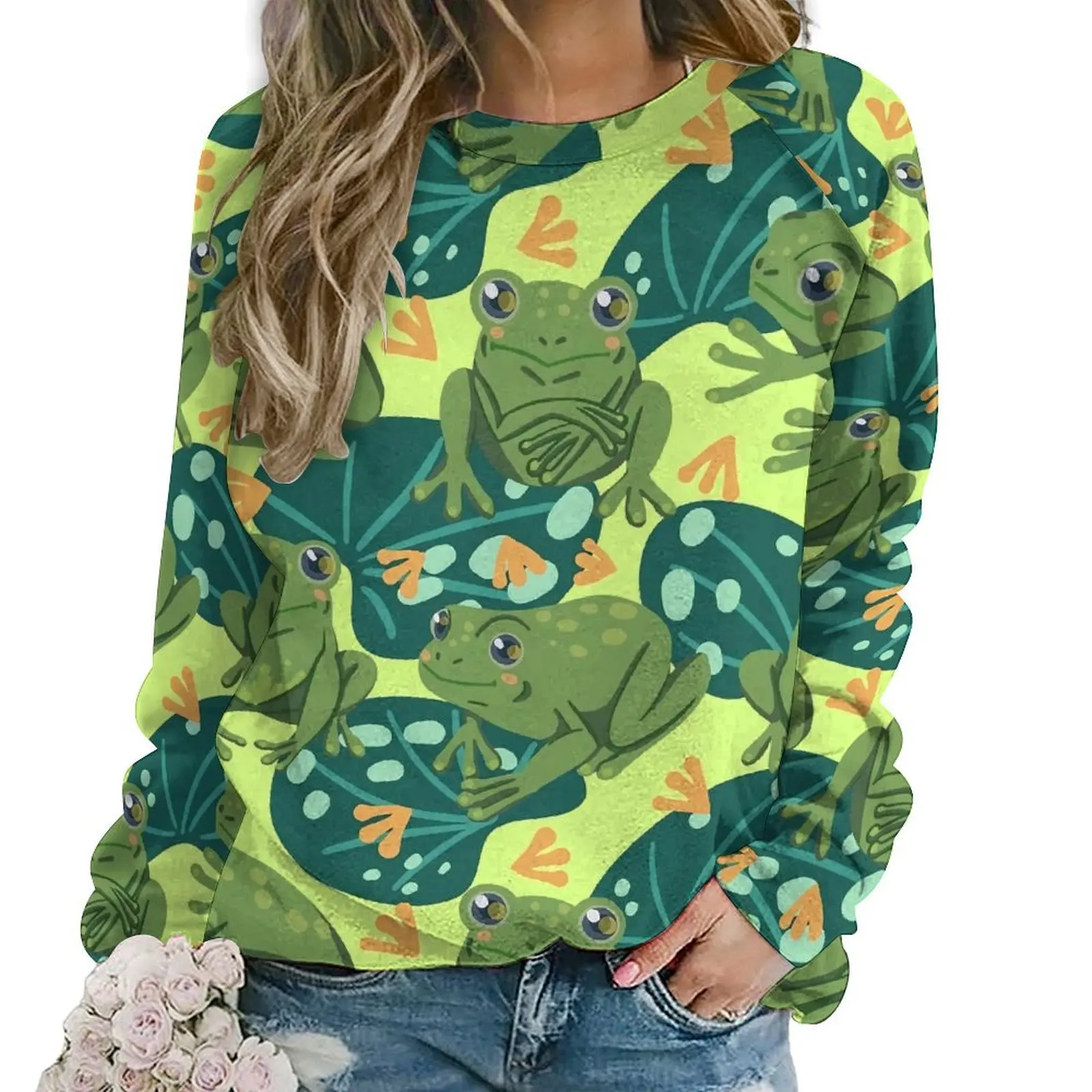 

Cute Frog Casual Hoodies Water Lily Leaves Y2k Graphic Hoodie Winter Long Sleeve Korean Fashion Oversize Sweatshirts Gift Idea