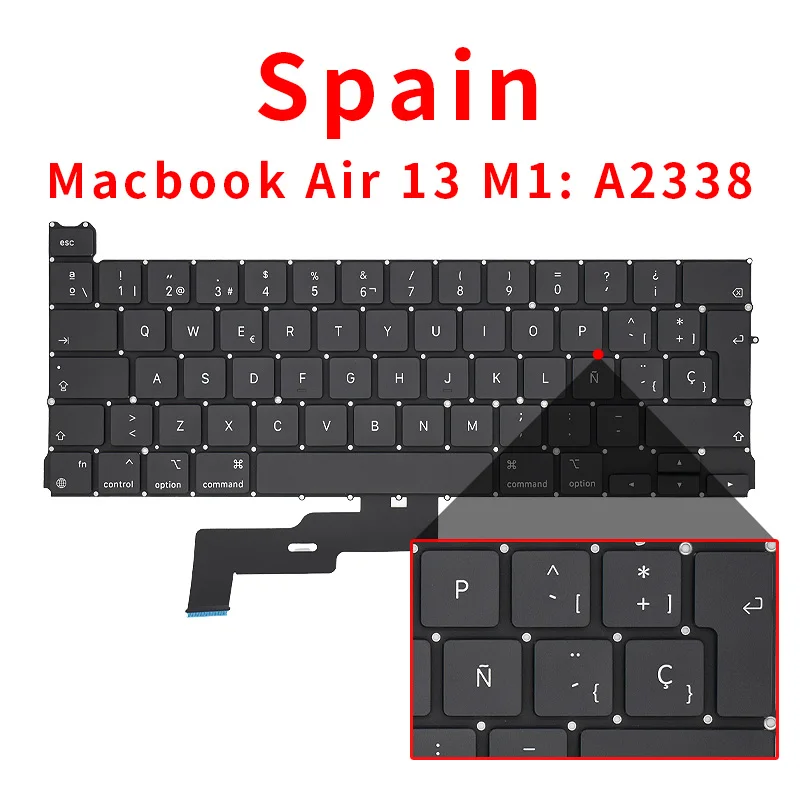 Teclado de repuesto para ordenador portátil Apple Macbook Air de 13 "A2338 M1, nuevo, US/UK/RU/GR/FR/SP/BR/IT/PT/PO/TR/TI