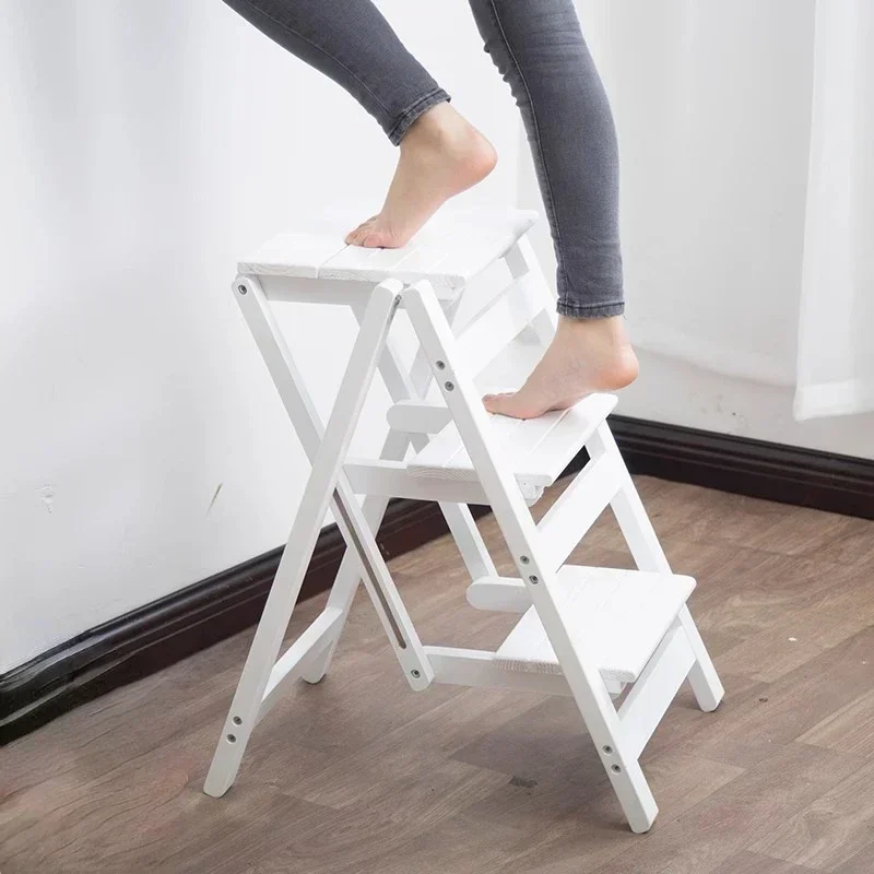 Home folding ladder stool Solid wood four step indoor climbing ladder foldable chair furniture