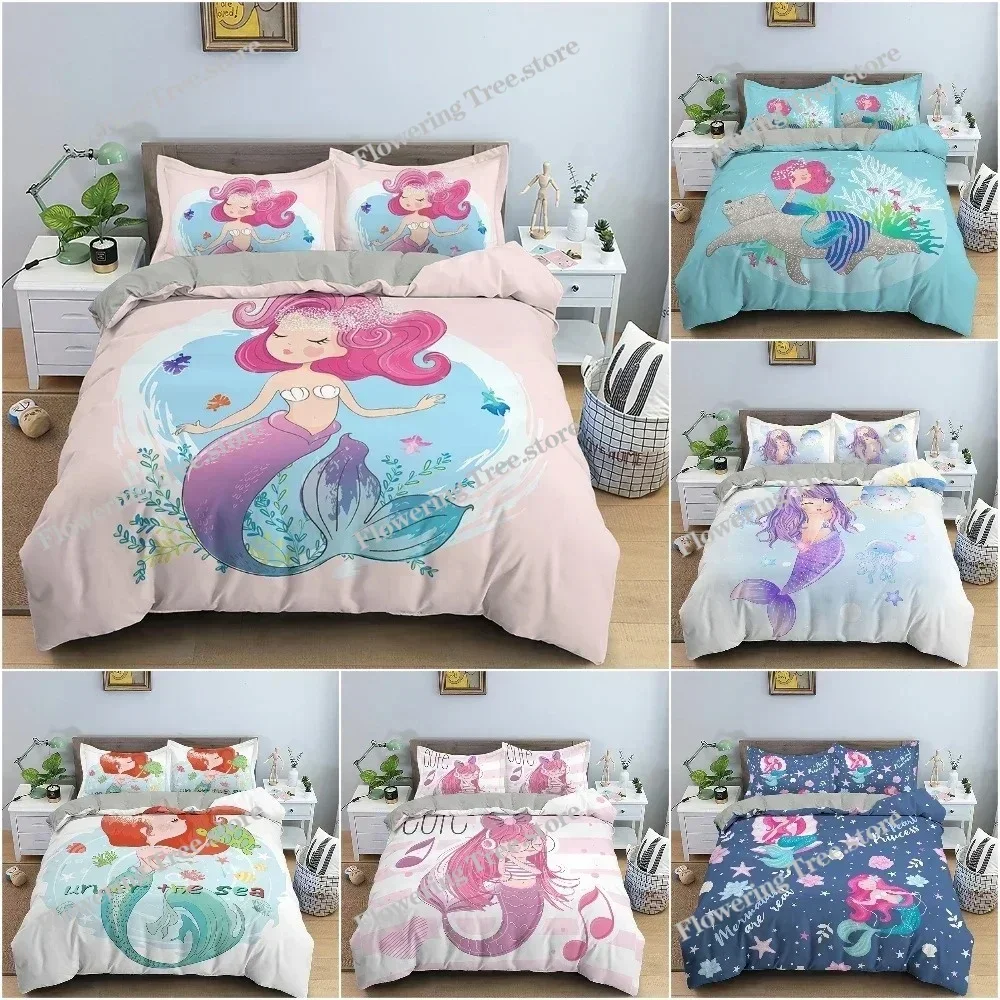 

Cartoon Mermaid Pattern Duvet Cover Bedding Set Children Bedroom Decor QuiltComforter Cover King Twin Single Size Bedclothes