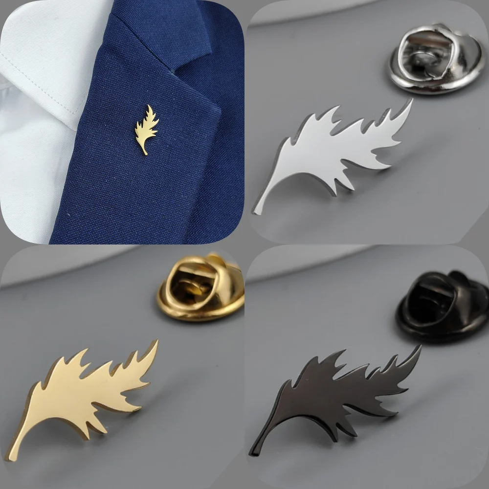 New feather lapel pin, fashionable stainless steel badge, retro style brooch suit accessories, suitable for party wear