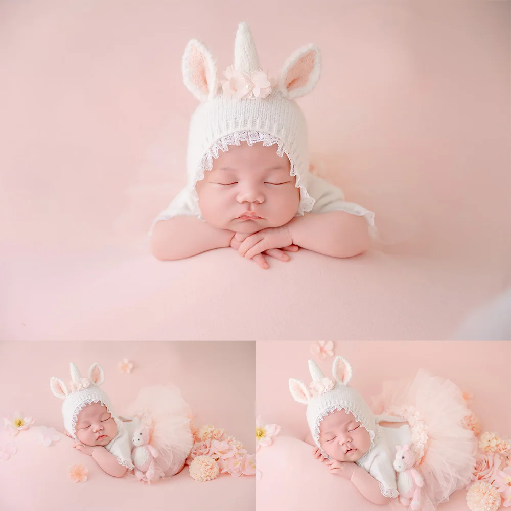 Newborn Milestone Photography Props Pink Unicorn Theme Baby Girl First Photoshoot Outfit Set Flower Decoration Props for Studio