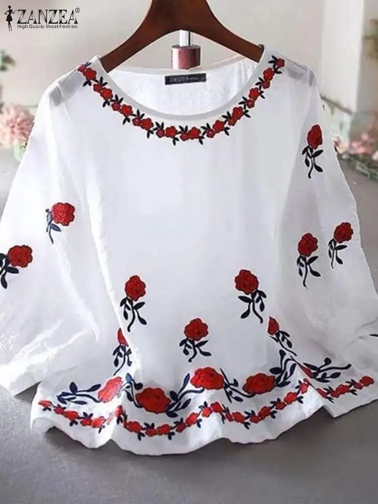 ZANZEA Women Summer Loose Blouse Fashion Floral Print Top Korean Lantern Half Sleeve Shirt 2024 Casual Round Neck Tunic Oversize