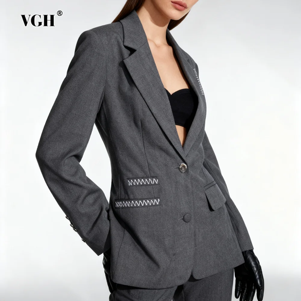 Żakiety damskie VGH, eleganckie, codzienne, z przeszyciami, zapinane na guziki, wyszczuplające, z klapami, z długim rękawem, jesienne, na imprezę, z temperamentem, modne, nowe.