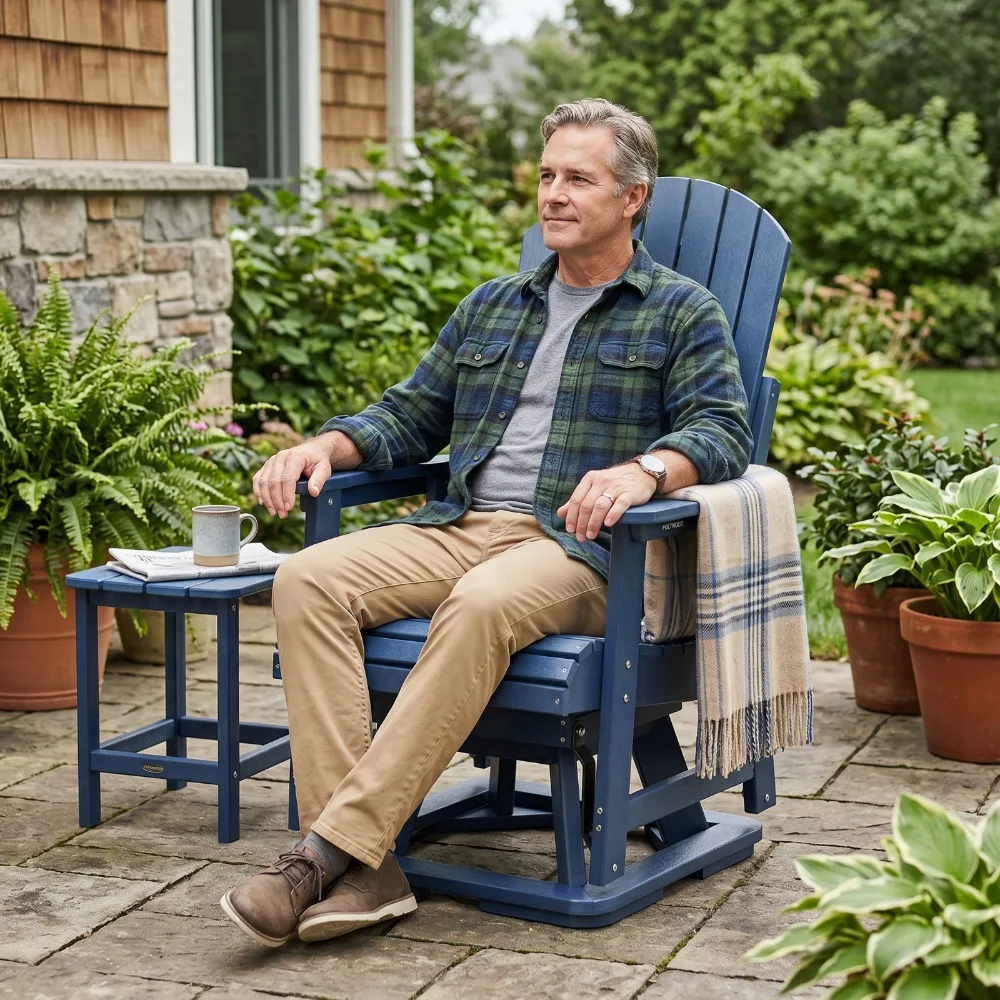 Outdoor Swivel Glider Patio Chair, Poly Lumber Weather Resistant, Navy Blue
