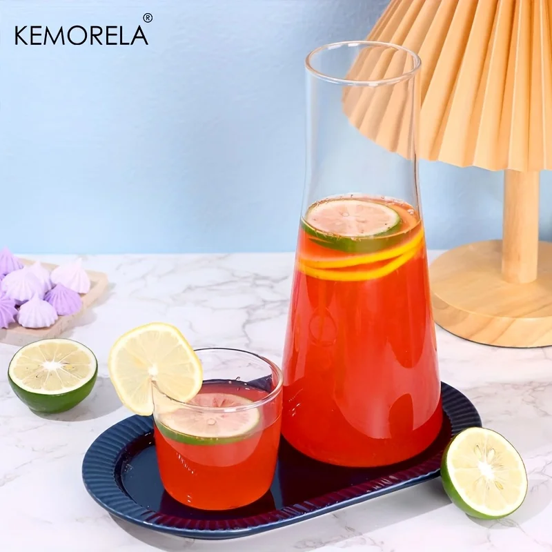 1/2PCS 30oz Clear Bedside Water Carafe Set with Tumbler Glass High Borosilicate Glass Hot Cold Water Pitcher for Juice Tea Coke