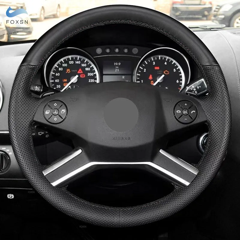 Car Interior Steering Wheel Cover For Mercedes Benz GL M R Class X164 W164 2009-2013 Hand Stitched Black Perforated Leather Trim