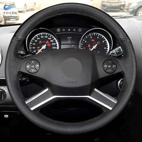 Чехол на руль салона автомобиля для Mercedes Benz GL M R Class X164 W164 2009-2013, прошитая вручную, черная перфорированная кожаная отделка