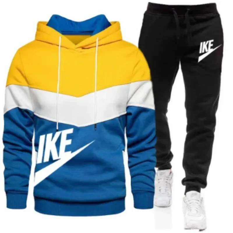 

New Autumn Winter Fashion Hooded Sweatshirt & Sweatpants Two-Piece Set, Men's Casual Fitness Jogging Suit, Warm Athletic Tracksu