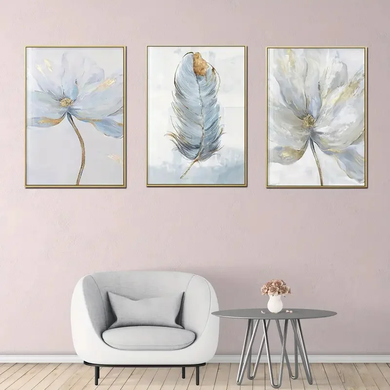 3pieces Canvas Painting Beautiful Dream Small Fresh Flower Feather Poster Ideal Gift for Living Room Kitchen Wall Art Wall Decor