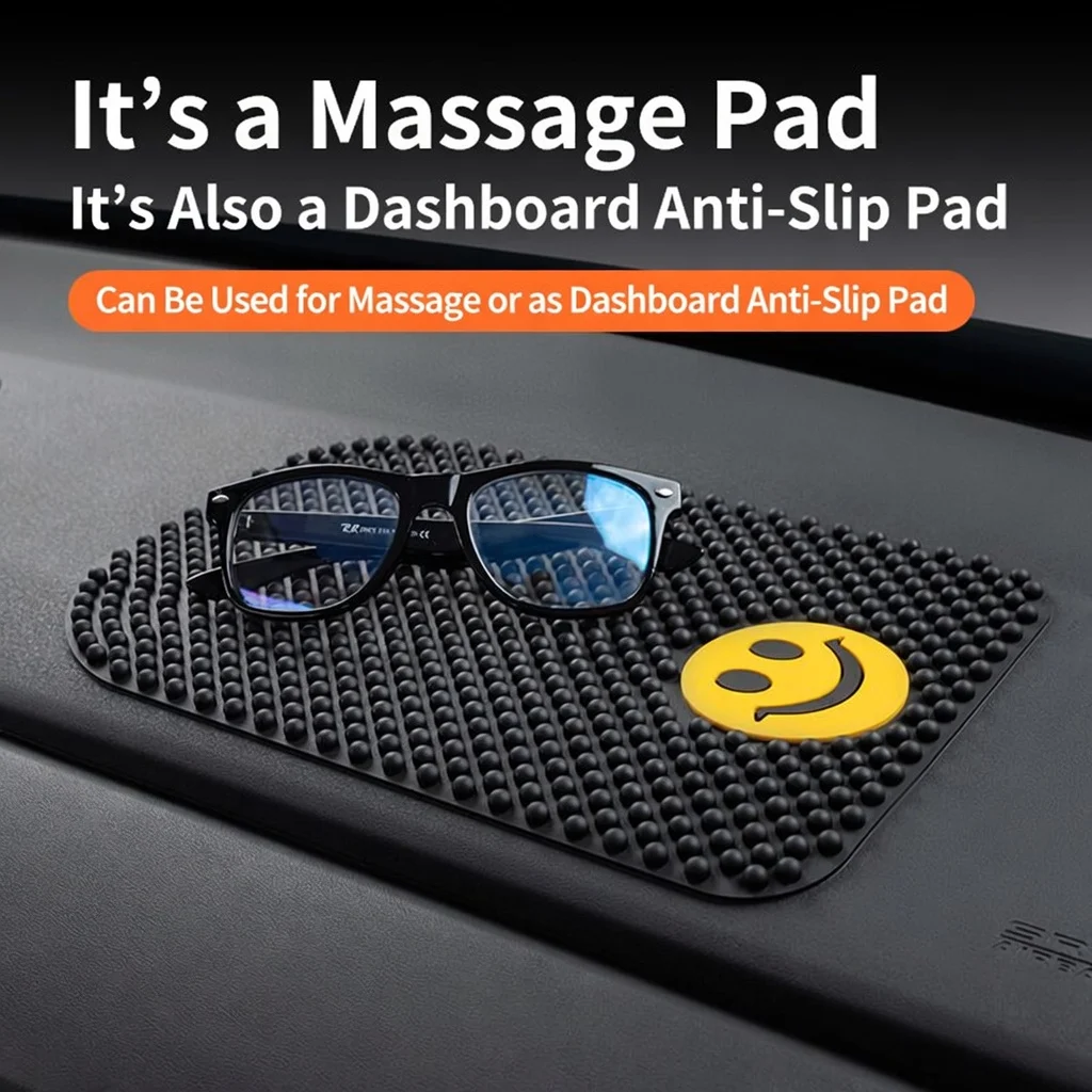 Smiley Face Design Center Console Armrest Pad with Large Massage Beads Anti-Slip Mat for Vehicle Interior Decoration