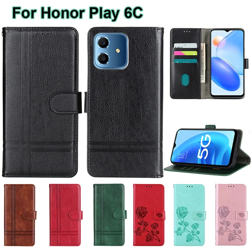 Flip Phone Case For Fundas Honor Play 6C Case Leather Wallet Cover for Capinha De Celular Honor Play6C VNE-AN40 Mujer Coque 6.5