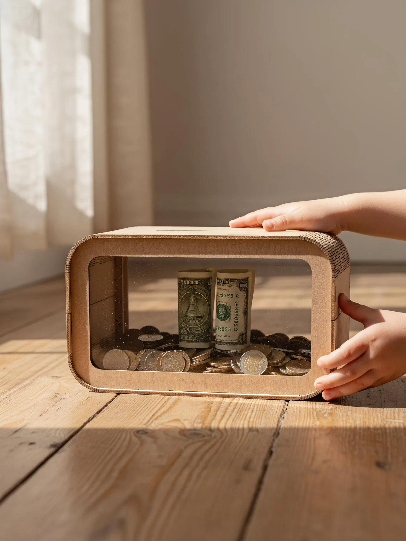 Euro Money Box Piggy Bank Wood Money Bank Reusable Money Box Challenge Cash Storage Case Children