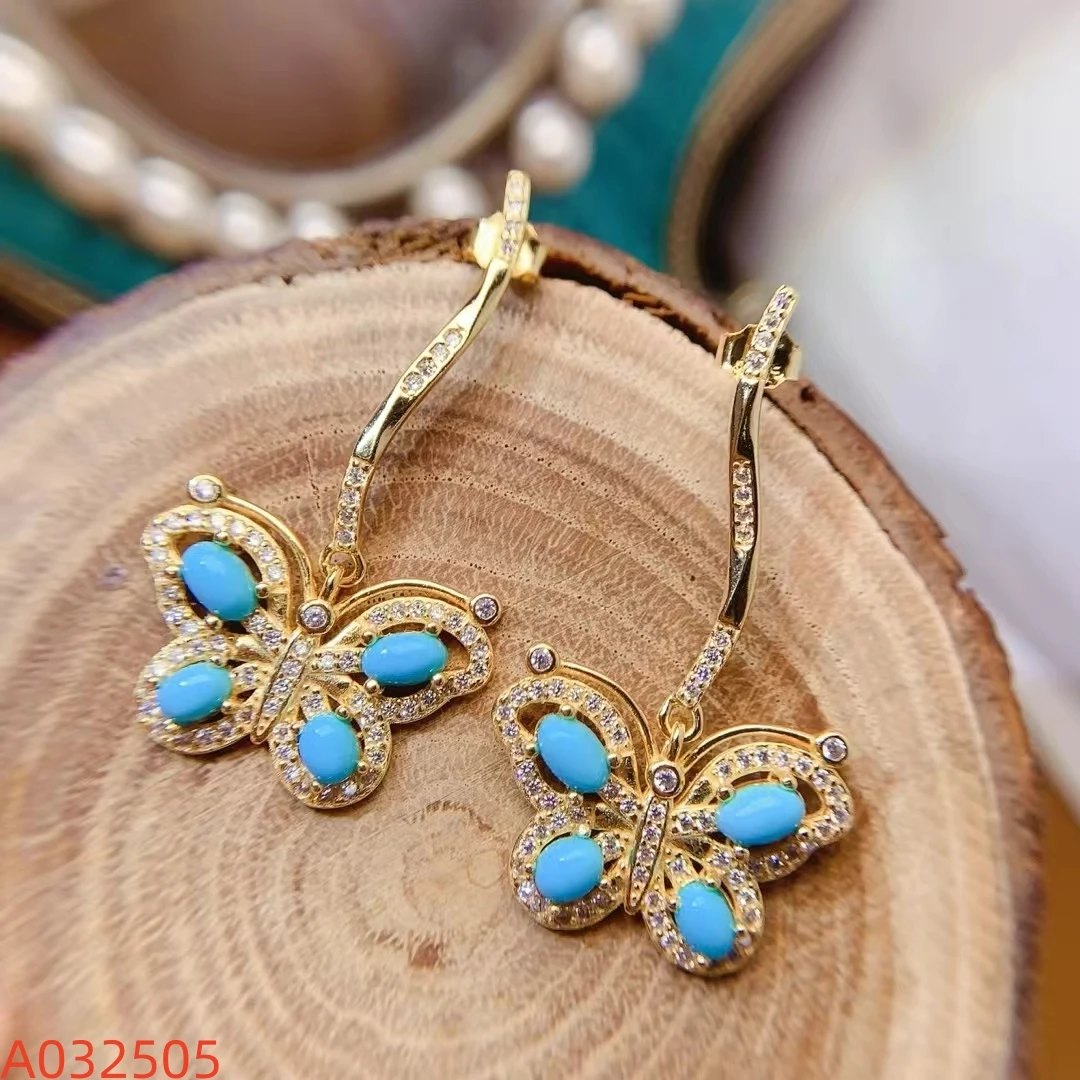 KJJEAXCMY Natural Turquoise New Earrings S925 silver , electroplated locking color process, high clarity Gems Full of luster