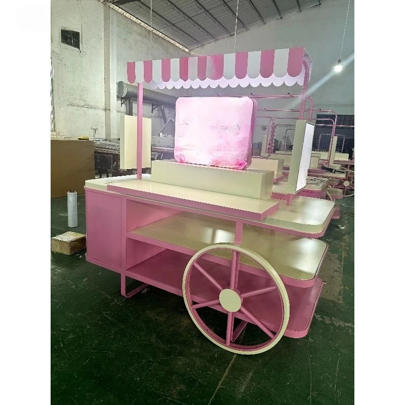 Cosmetics Store Design Display Cart Retail Display Cabinet Design Makeup Metal Booth Cart Wheeled Skin Care Product
