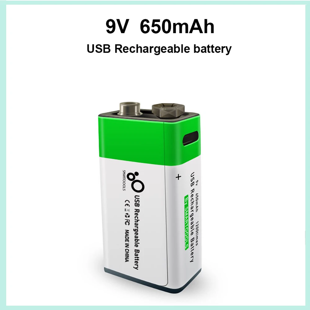 

9V 650mAh lithium Rechargeable battery USB charging 9v li-ion Square battery for Walkie-talkie, KTV-microphone, toy, multimeter