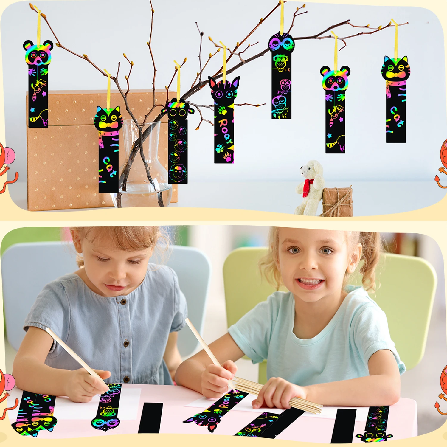 

12 шт., закладки с царапинами в виде животных, скретч, сделай сам, подвесные бирки, сувениры для вечеринки, тема, день рождения, классные школьные принадлежности, украшения