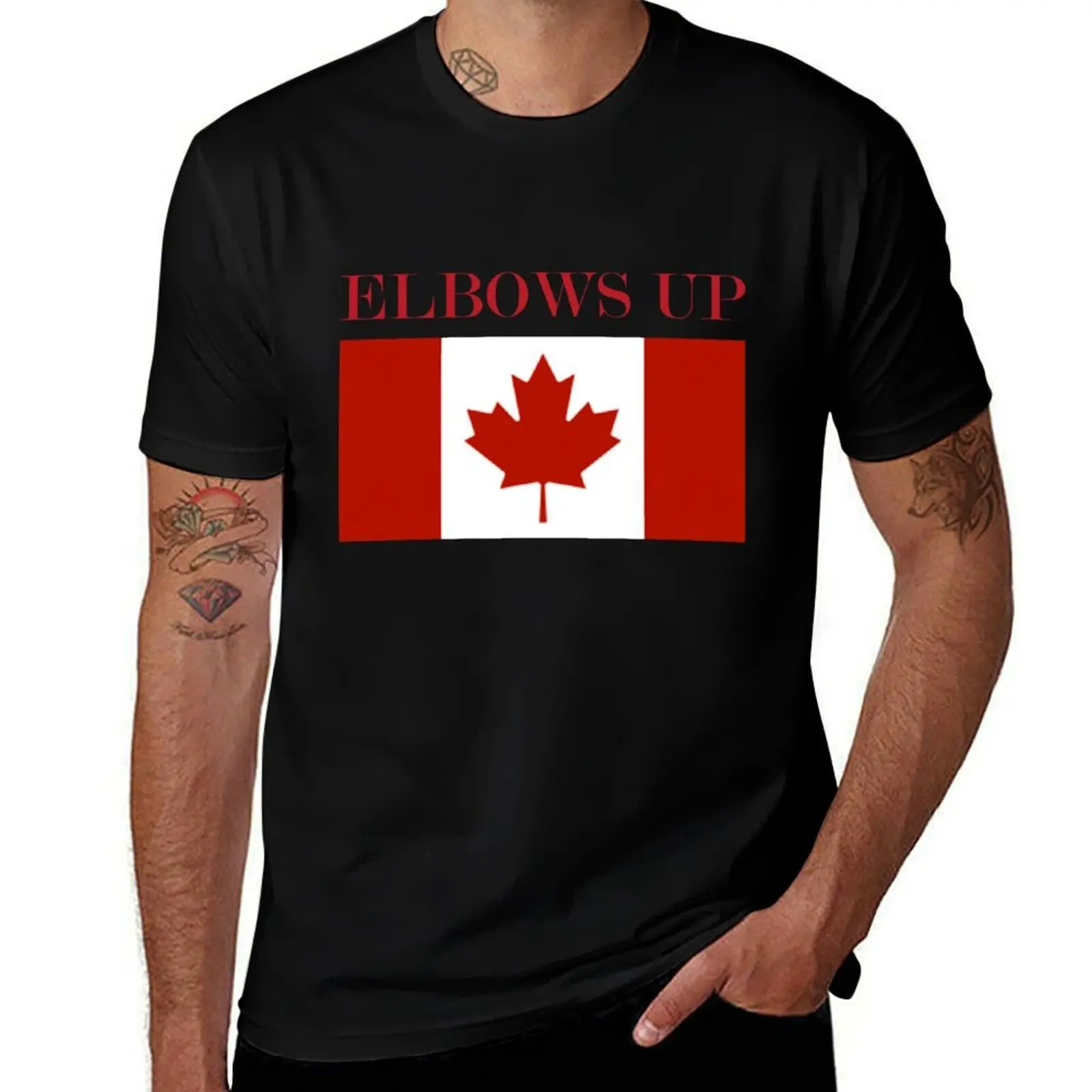 Elbows Up, Canada Flag T-Shirt Daily Wear Plain Short Sleeve Shirt T-Shirt