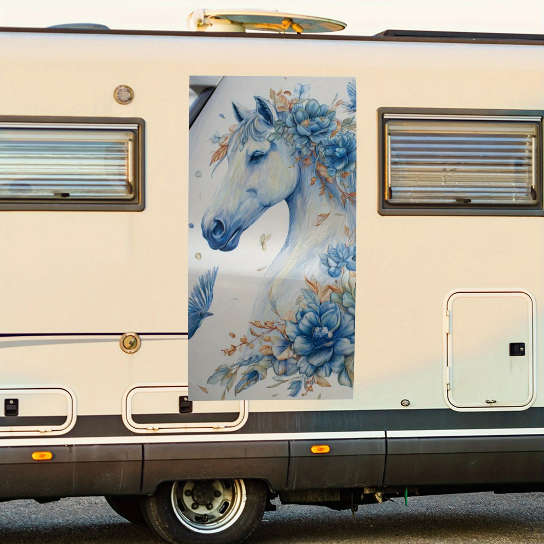 

Лошадь и цветочный декор - виниловая наклейка на заднюю часть автофургона, водонепроницаемые самоклеящиеся виниловые наклейки для хвоста и бампера, украшение -
