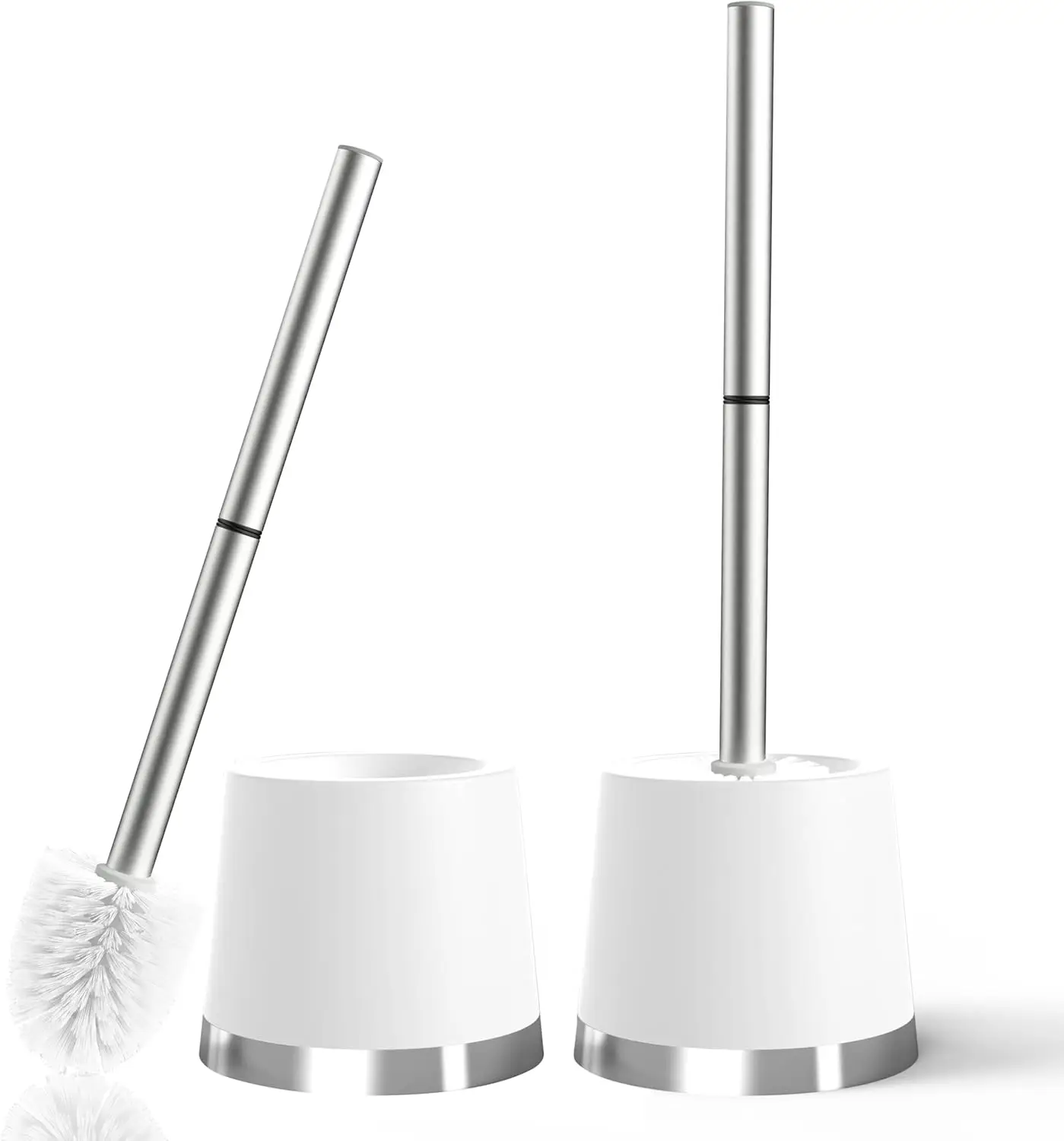 

Набор туалетных щеток и держателей, комплект из 2 белых, длинная ручка из нержавеющей стали, компактная без капель для глубокой очистки ванной комнаты
