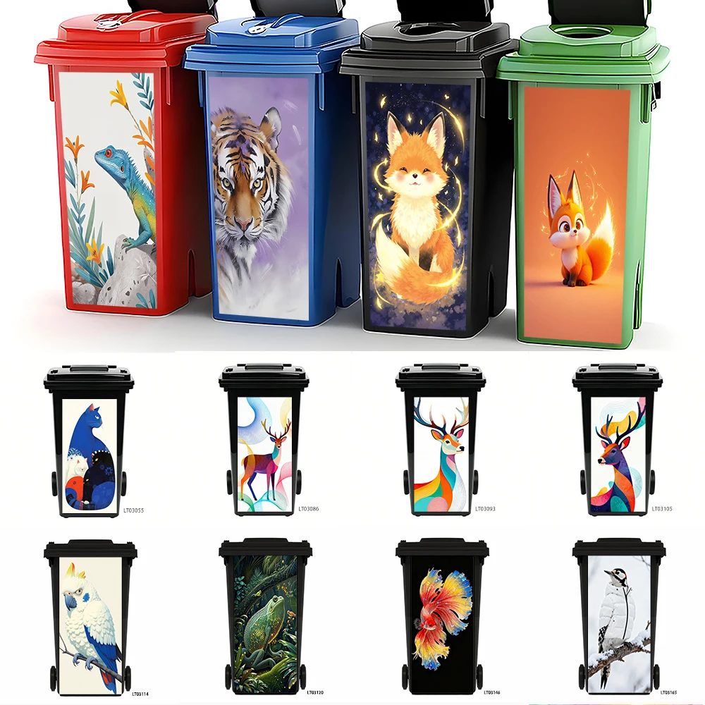 Fantasy Glowing Fox Trash Can Sticker, Magical Wildlife Design Waterproof Removable Outdoor Garbage Bin Mural Decor