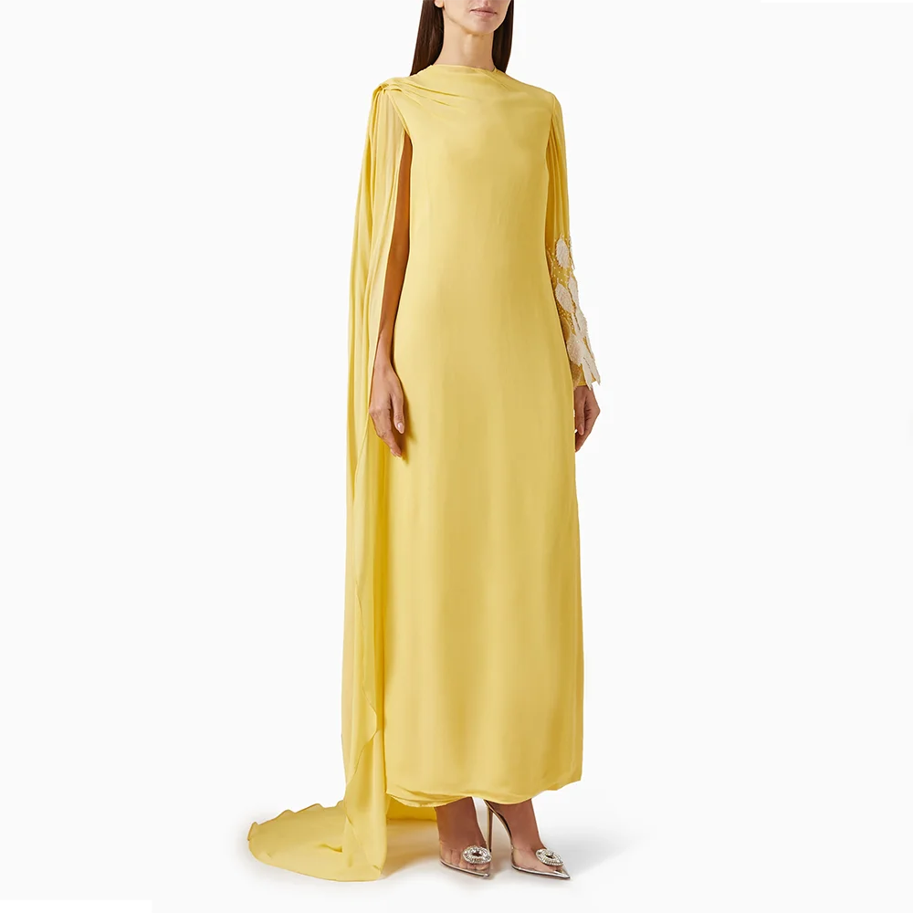 

Fashion Shawl Ankle Prom Dress O-neck Long Sleeves Pleat Feather Evening Gown Thigh Slit Formal Evening Dress Customized 2026