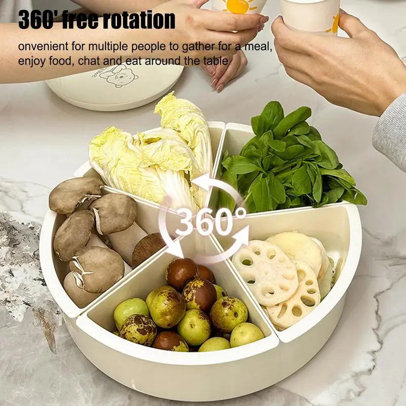 Rotating Vegetable Tray Drainage 5 Compartment Hot Pot Side Dish Tray Veggie Platter Rotating Snack Tray Platter Serving Dish