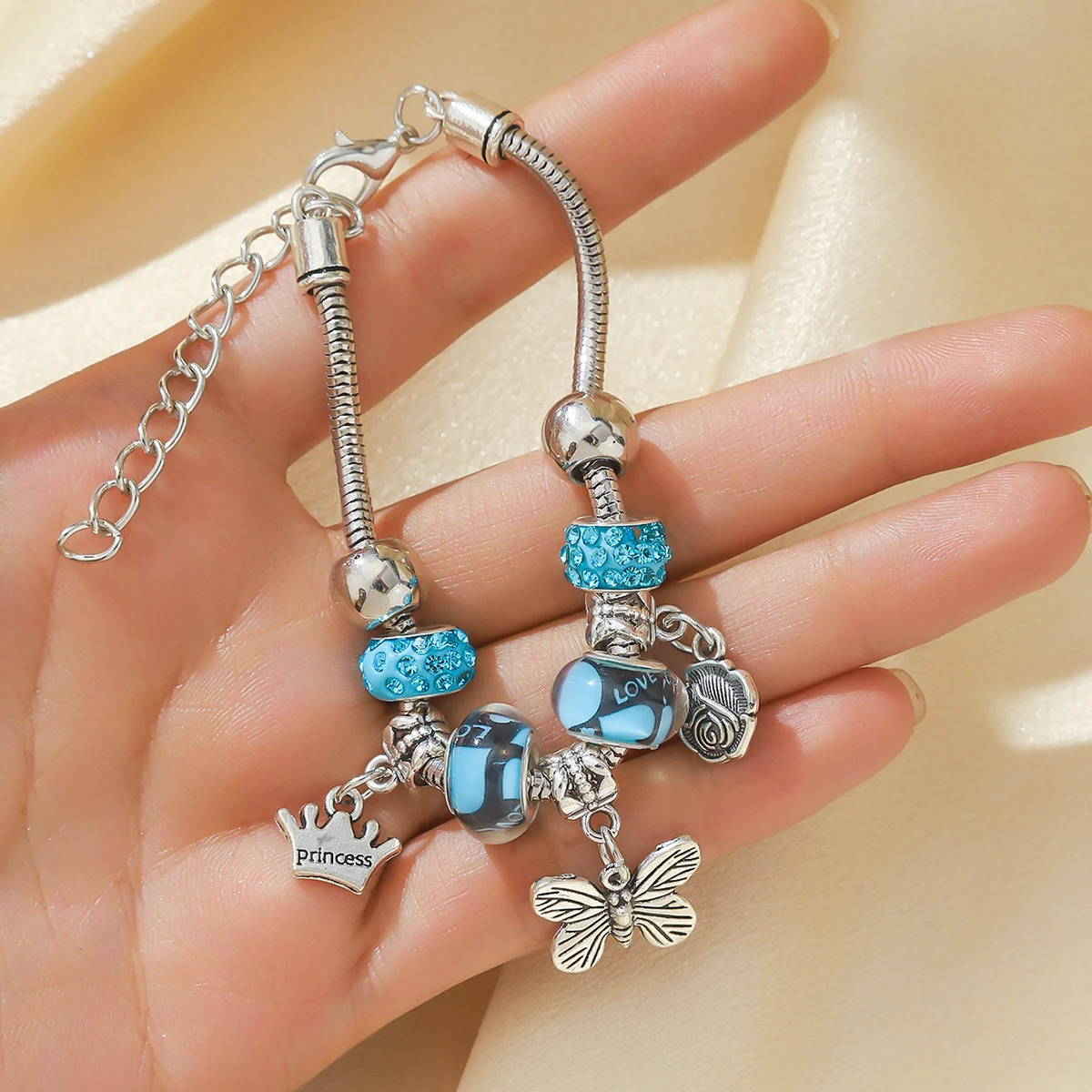 1PC Women\'s Fashion Pan Family Multi Element Butterfly Crown Beaded Bracelet Date Travel Banquet Party Festival Dressing Gift