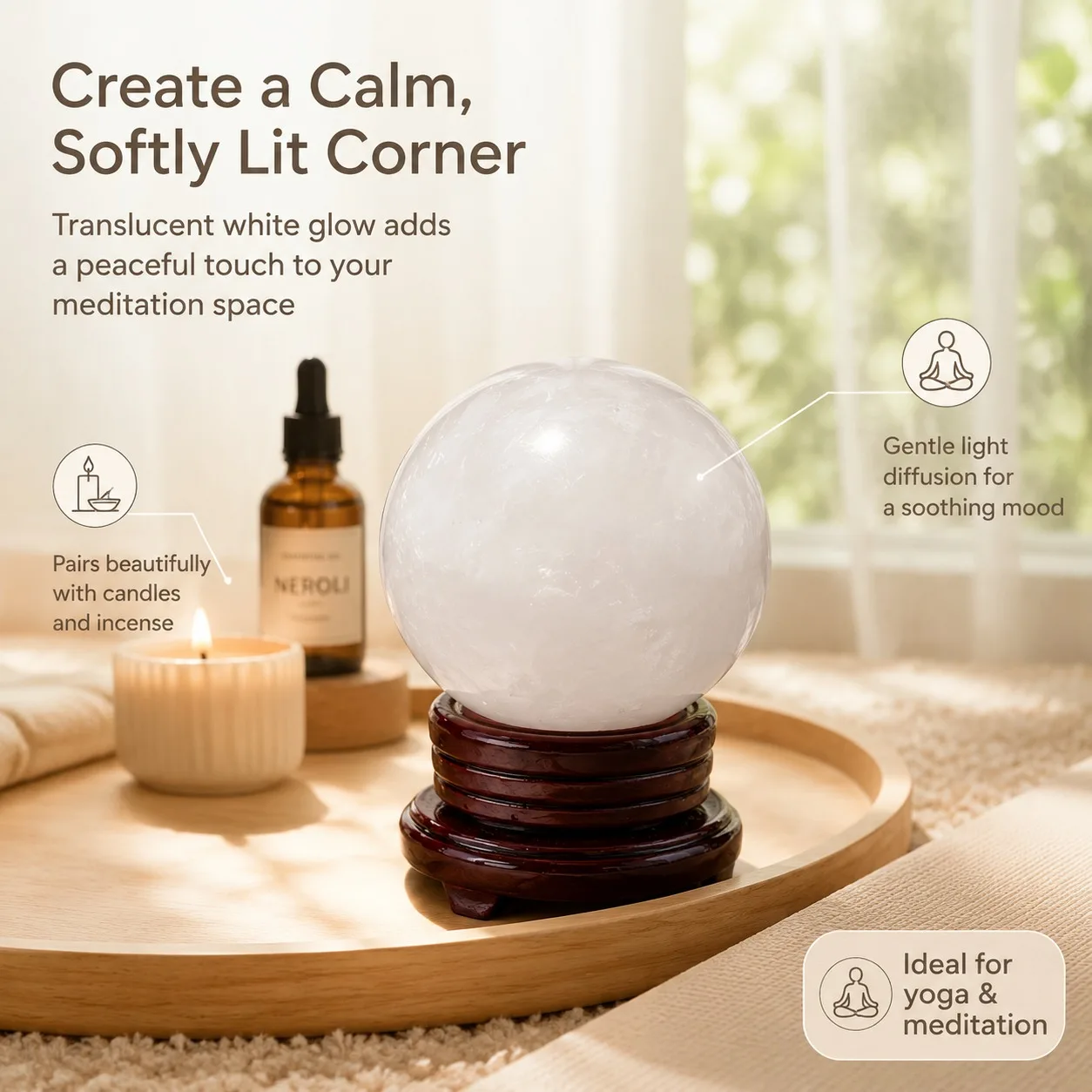 1 white quartz crystal ball, mineral specimen, random style, polished crystal ball, elegant decorative ornament, suitable for home office living room decoration, is the perfect birthday gift for family, friends, and crystal enthusiasts