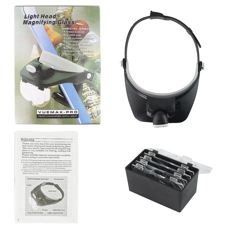 Head Mounted Illuminated Magnifier 1.2X/1.8X/2.5X/3.5X/3X 3.7X 4.3X 4.7X Magnifying Glass Hands-Free LED Light AG08 22 Dropship