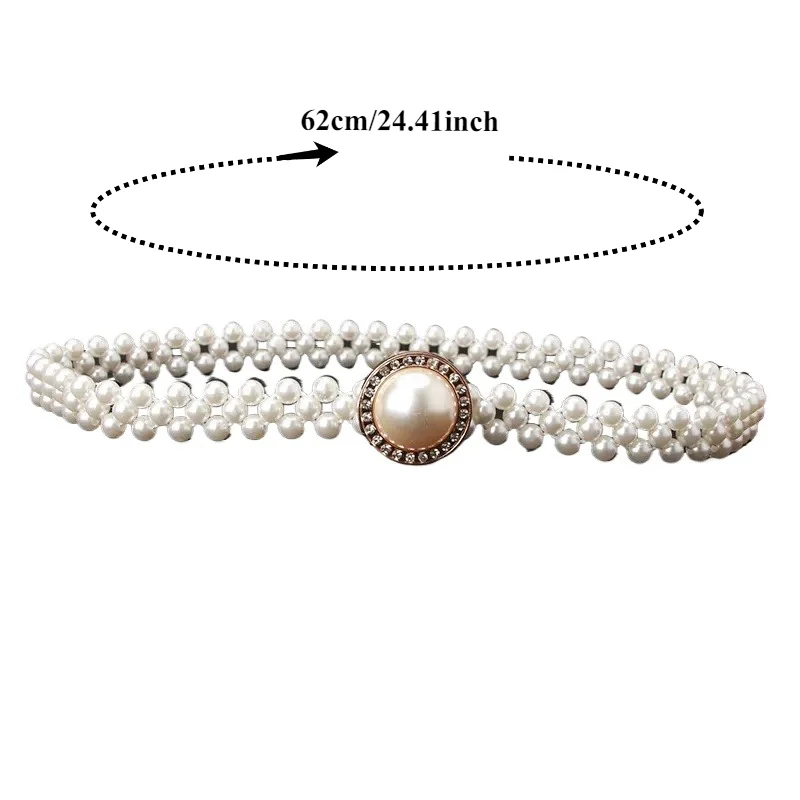 Stylish High-End Pearl Waist Chain - Elegant Waist-Defining Belt Accessory Korean-Style Skirt Rhinestone Elastic Women's Belt