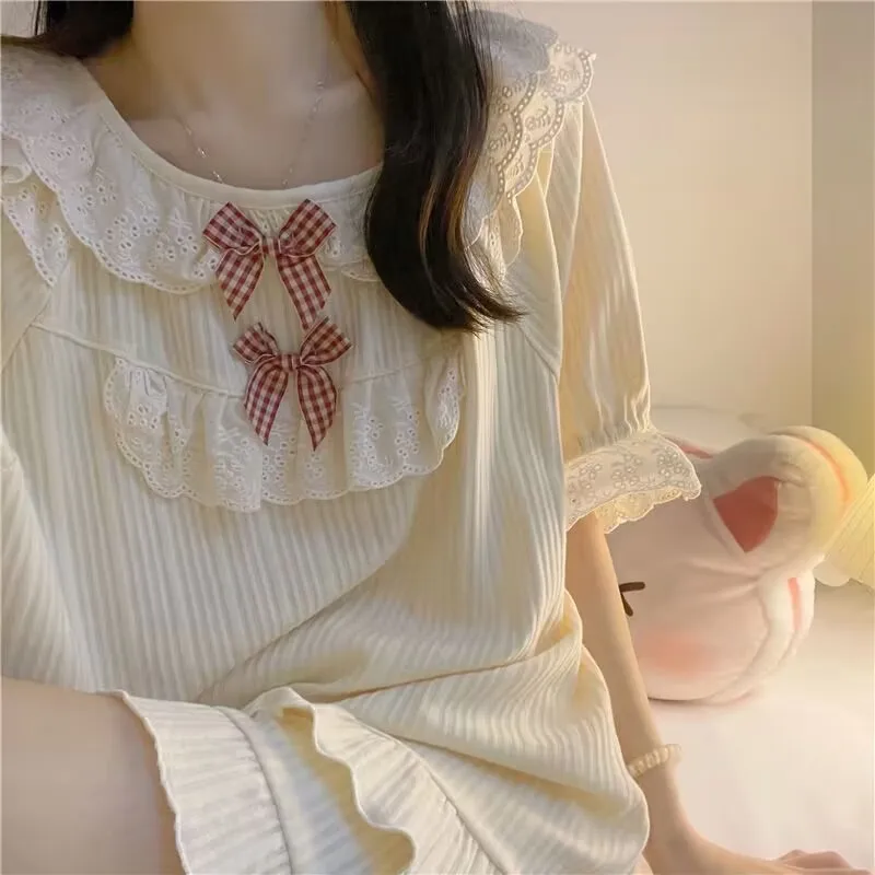 Women\'s Summer Pajamas Two-Piece Set Of Female New Princess Style Pajamas Bow Short-Sleeved Shorts Loose Casual Homewear