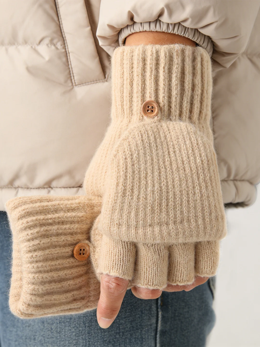 Thickened Knitted Flip Cover Gloves Half Finger Writing Touch Screen Compatible Winter Warm Woolen Men Women Children Cycling...