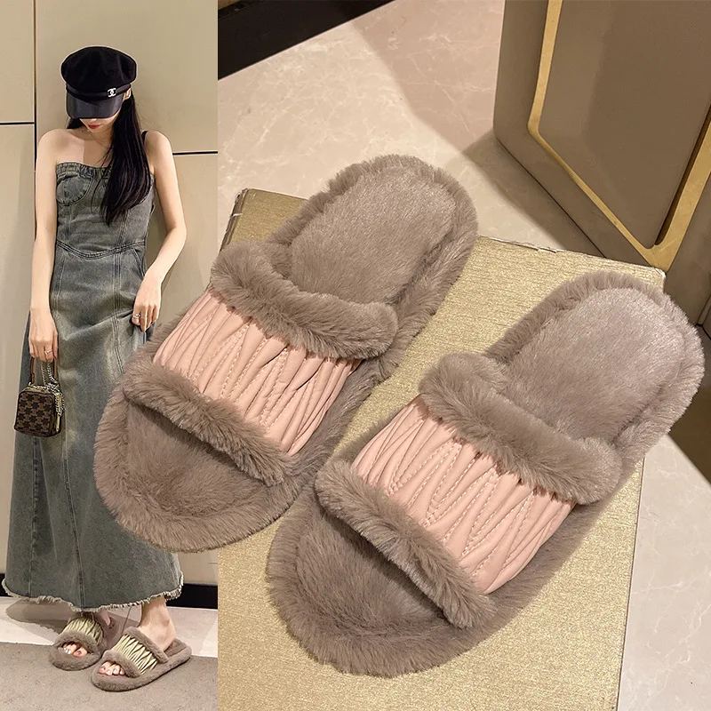 Casual Fluffy Slippers Women Home Fashion Popular Plush Winter Designer Shoes Girls Flats Chic Elegant Platform Slippers Indoor
