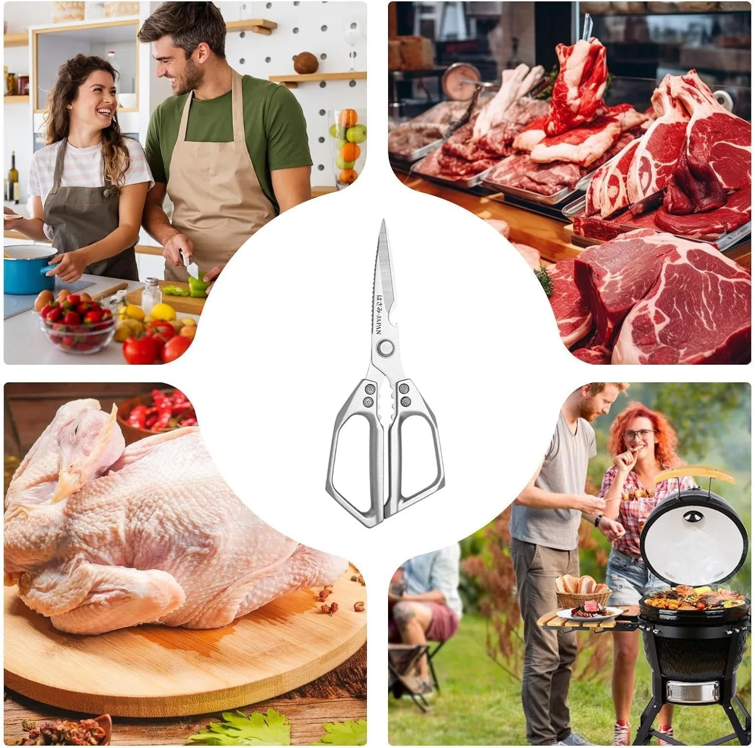 Household Silver Kitchen Cooking Scissors, Heavy Duty Sharp Stainless Steel Shears, Ideal for Cutting Chicken, Meat, Fish, Fresh Herbs & Bread, Easy Dishwasher Cleaning