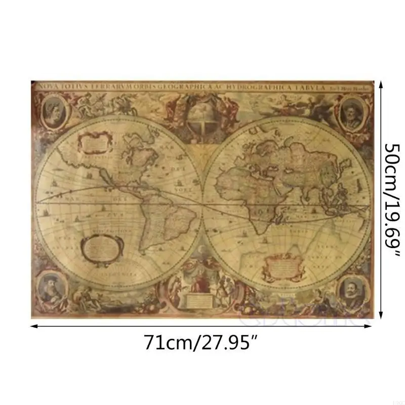 71x50 ซม. ย้อนยุควินเทจโลกเก่าแผนที่โลกแม็คกระดาษสีน้ำตาลโปสเตอร์ตกแต่งบ้านการตกแต่งบ้าน D5QC