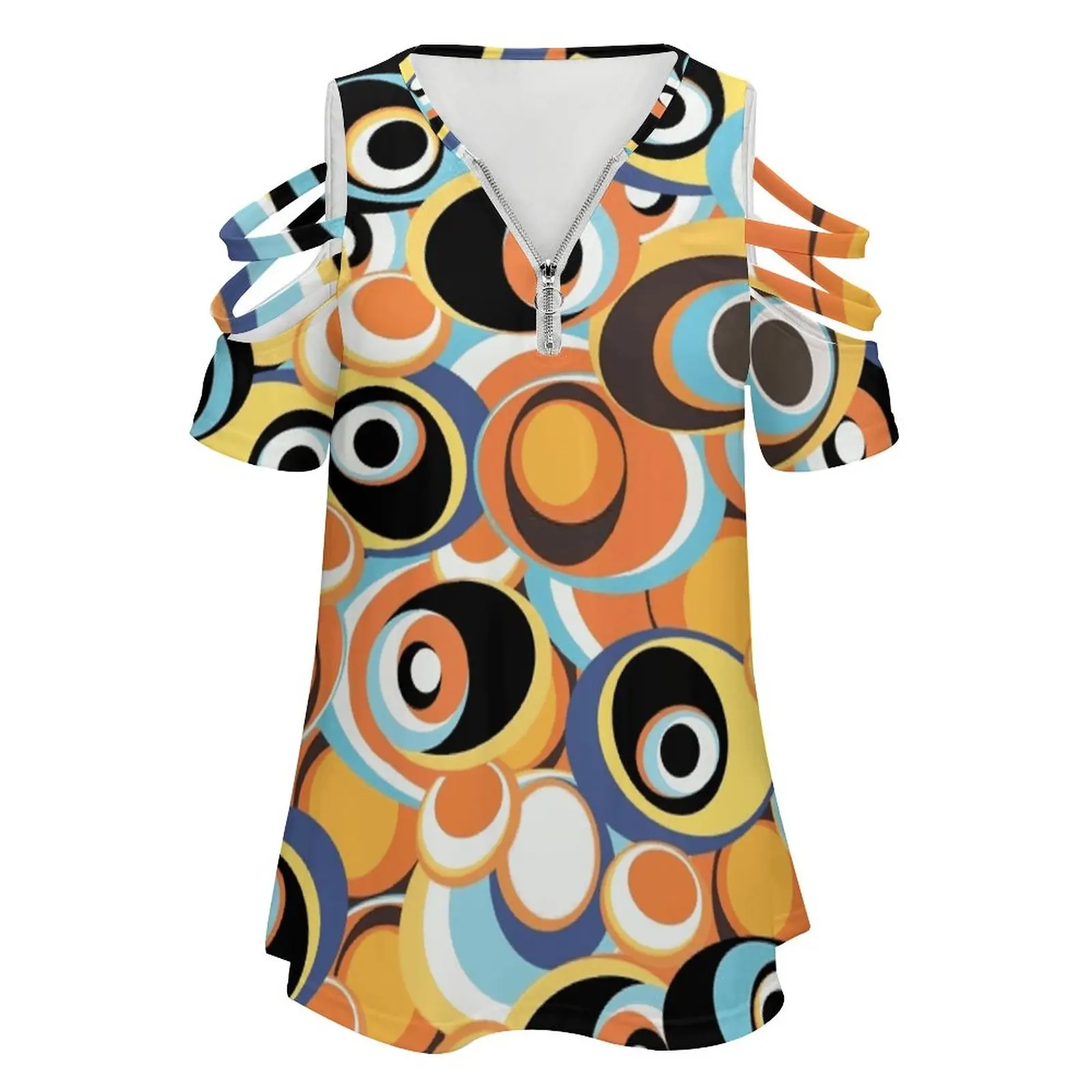 60S 70S Hippie Bohemian Festival Hippie Flower Power Women's T-Shirt New Fashion Printed Zipper V-Neck Short Sleeve T Shirts