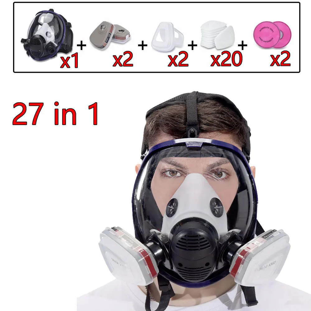 27 In 1 Full Face Large Size Respirator, Reusable Full Face Respirator Widely Used In Gas, Paint Sprayer, Chemical, Woodworking,